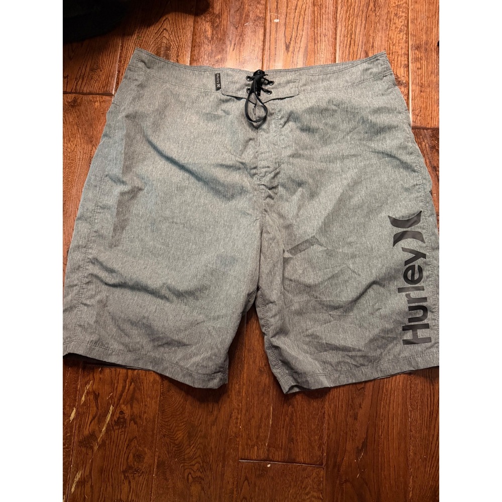 Hurley Mens Grey Heathered Board Shorts Swim Trunks Size 34 Logo Casual Surf